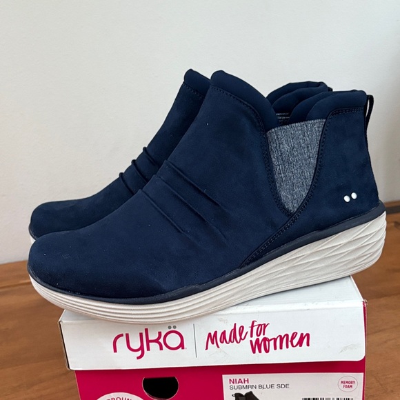 Ryka Shoes - Ryka Women's Navy Niah Ankle Slip-On Wedge Shoes Size 9.5